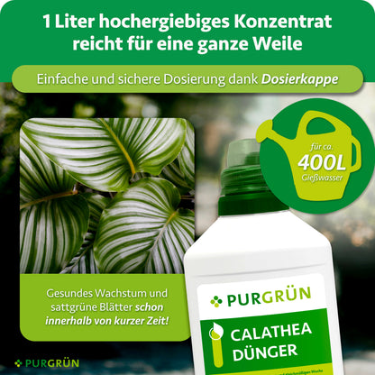 Ein Liter Konzentrat reicht für ca. 400 Liter Gießwasser und lässt sich mit der Dosierkappe einfach und sicher dosieren.