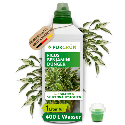 Purgrün Ficus-Benjamini-Dünger, 1 Liter, mit Dosierkappe; reicht für ca. 400 Liter Gießwasser.