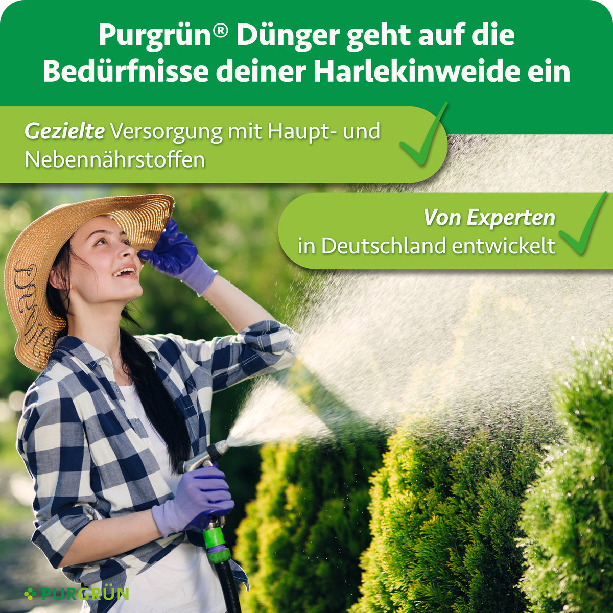 Purgrün Harlekinweide-Dünger: gezielte Versorgung mit Haupt- und Nebennährstoffen, von Experten in Deutschland entwickelt.