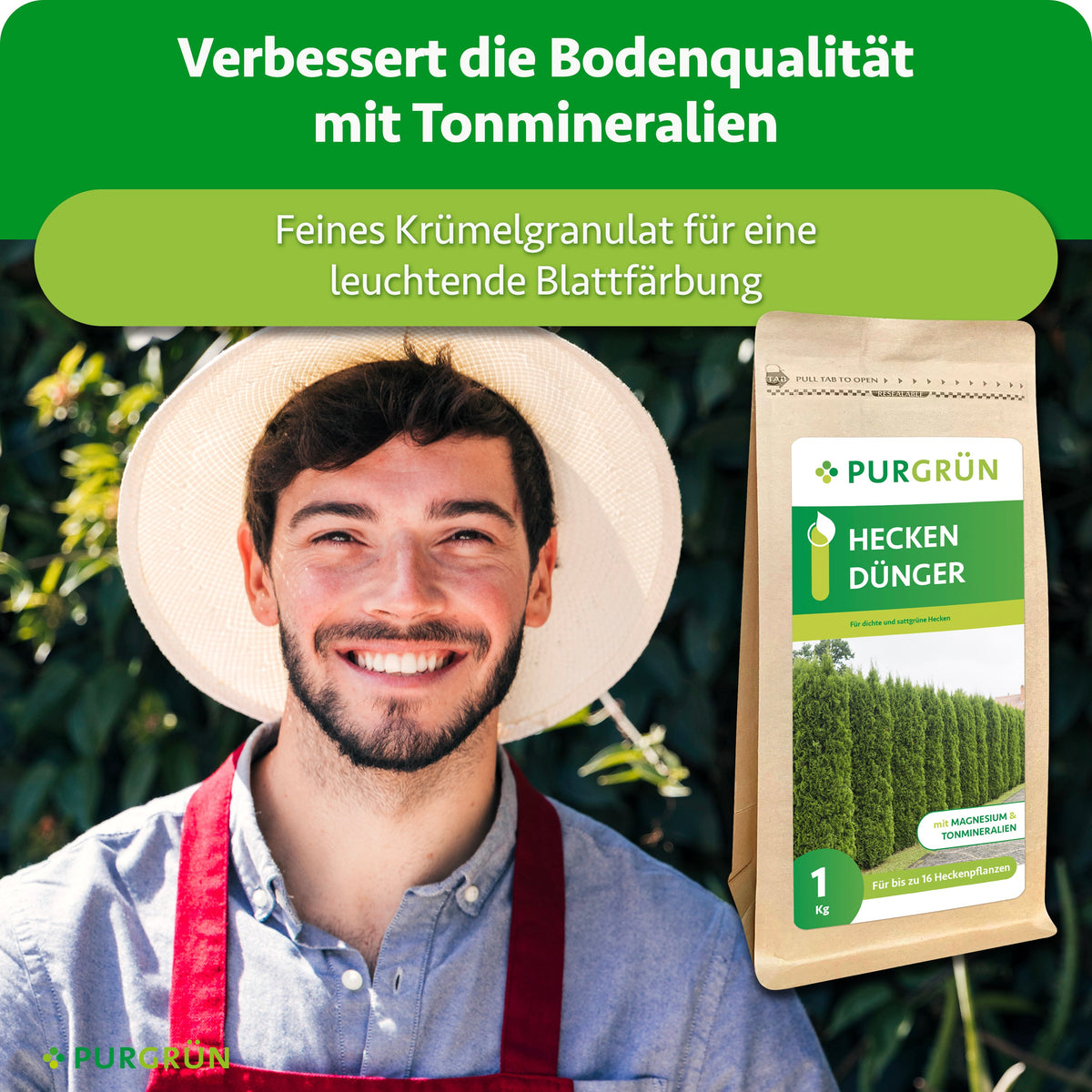 Tonmineralien verbessern die Bodenqualität; feines Krümelgranulat unterstützt eine leuchtende Blattfärbung.