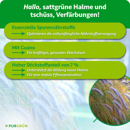 Essenzielle Spurennährstoffe optimieren die Nährstoffversorgung. Mit Guano für kräftiges, gesundes Wachstum. 7 % Stickstoff unterstützen neue Halme und eine stabile Pflanzenstruktur.