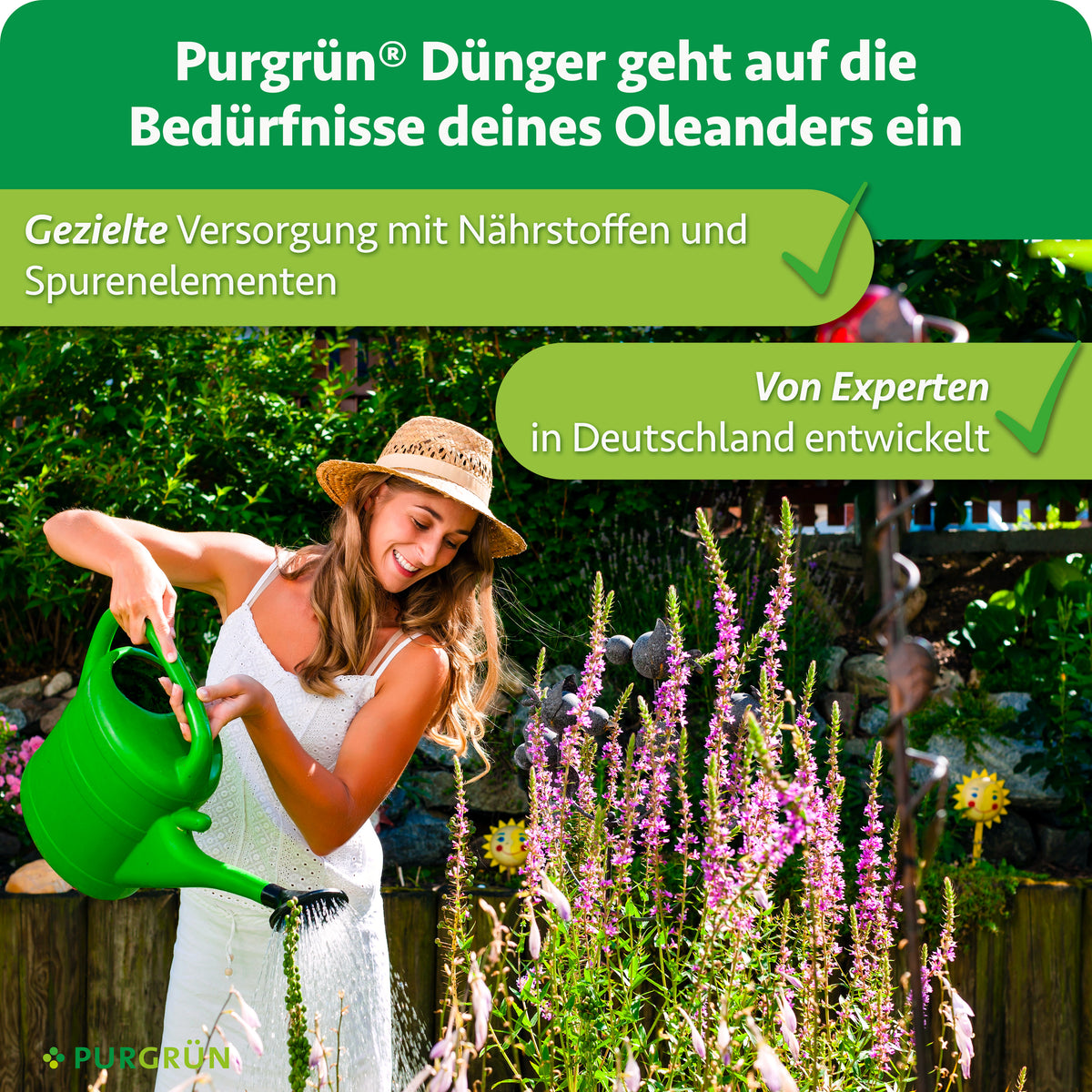 Purgrün Oleander-Dünger: gezielte Versorgung mit Nährstoffen und Spurenelementen, von Experten in Deutschland entwickelt.