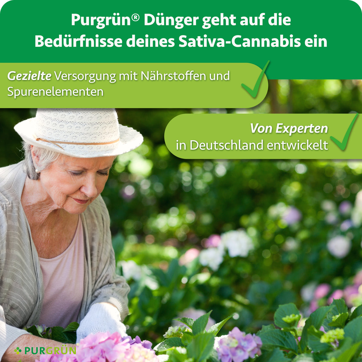 Purgrün Sativa-Grow-Dünger: gezielte Versorgung mit Nährstoffen und Spurenelementen, von Experten in Deutschland entwickelt.